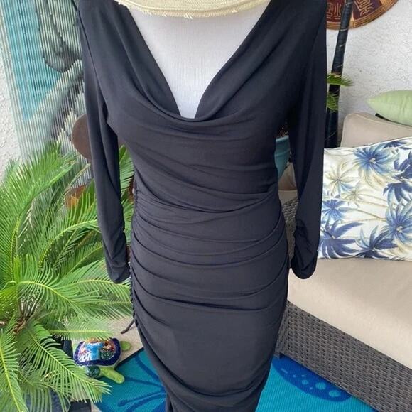 BOSTON PROPER -NWT- Black Cowl Neck Jersey Knit Career Dress | 8 - Picture 3 of 11